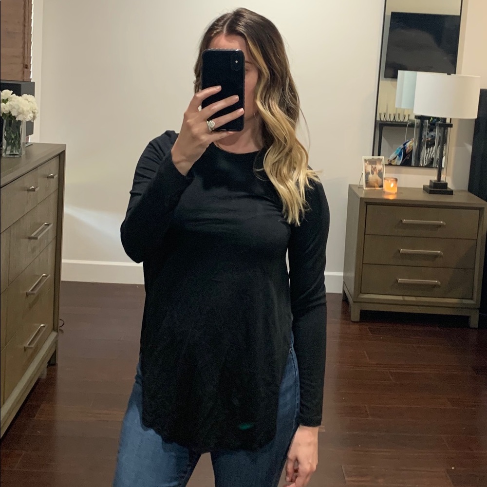 Black long sleeve t shirt with split sides